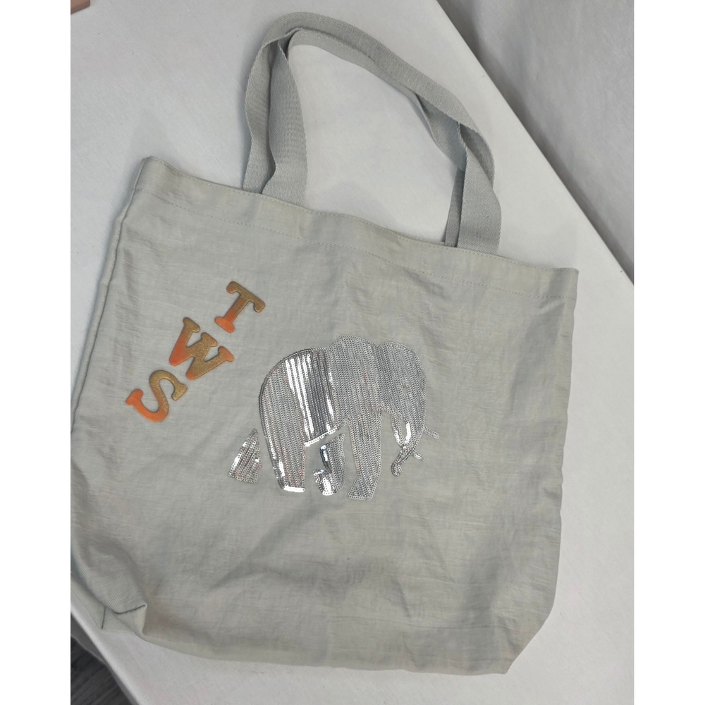 Banana Republic Grey Nylon Sequin Elephant Tote Bag Reusable Shopper Eco Friendl - Picture 2 of 13